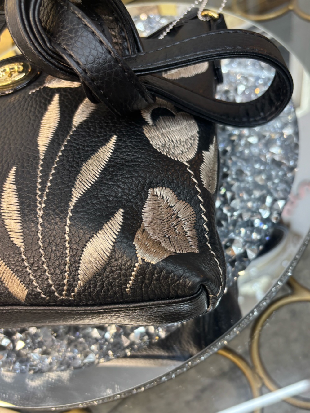 Tignanello Black Floral Embroidered Leather Crossbody Bag NWOT - Picture 12 of 14